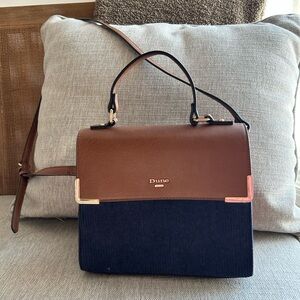 Dune London Navy Blue Corduroy and Brown Faux Leather Bag